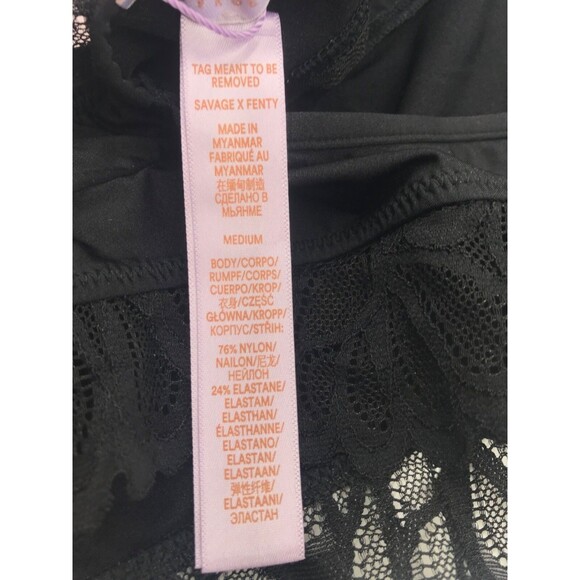 Savage x Fenty Savage Not Sorry Lace Teddy in Black Caviar Medium - Picture 4 of 4